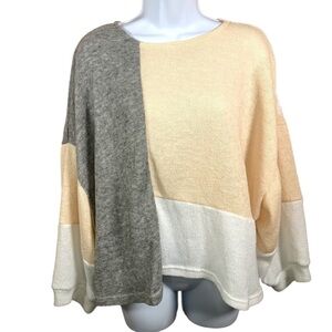 S CBR Grey White Peach Colorblock Oversized Cropped Sweater Small Stretch